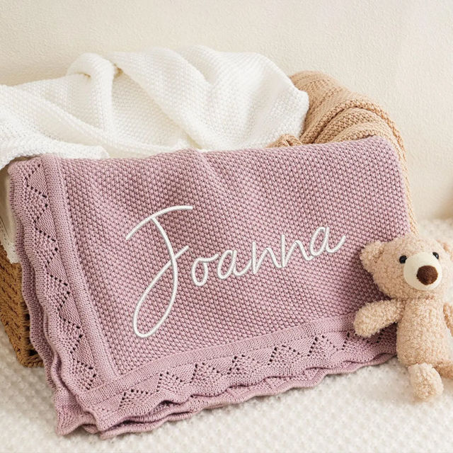 Picture of Custom Embroidered Baby Blanket - Baby Personalized Name Knit Blanket - Custom Baby Windproof Quilt