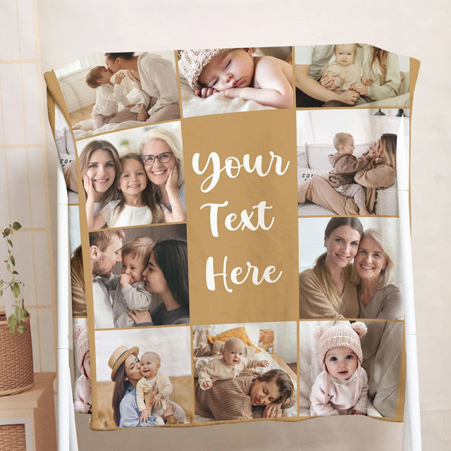 Picture of Custom Photo Blankets with Text - Personalized Family Blanket with 10 Photos - Make Your Own Blankets - Best Gifts for Family