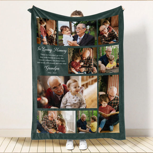 Picture of Custom Memorial Photo Blanket with Text - Personalized Photo Blanket - Family Gift