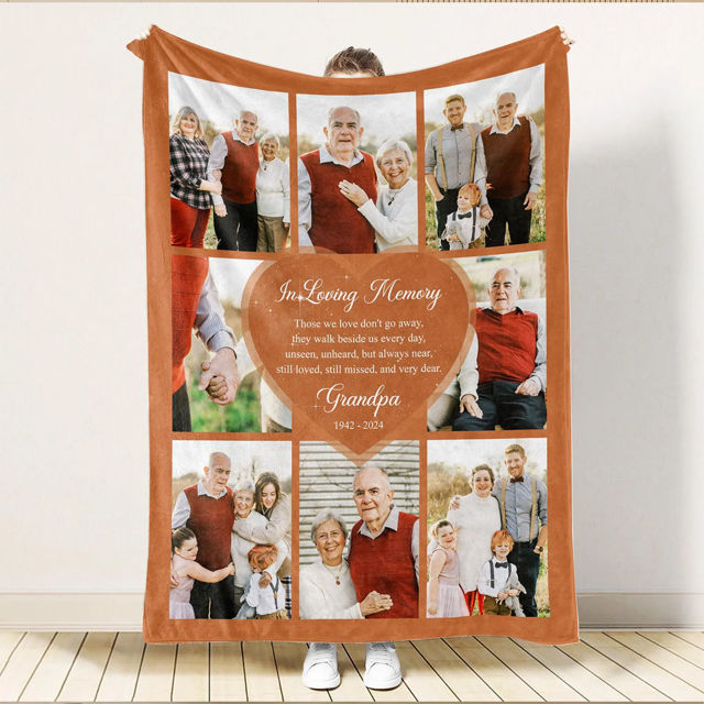 Picture of Custom Memorial Photo Blanket with Text - Personalized Photo Blanket - Family Gift