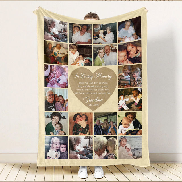 Picture of Custom Memorial Photo Blanket with Text - Personalized Photo Blanket - Family Gift