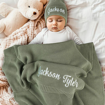 Picture of Custom Embroidered Baby Throw Blanket - Custom Car Throw Blanket - Personalized Knit Cotton Nap Blanket Throw Blanket