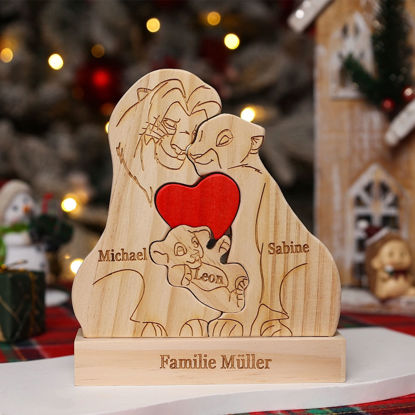 Picture of Personalized Wooden Lion Family Puzzle - Custom Family Name Puzzle - Gift for Dad and Mum - Unique Home Decor Gift