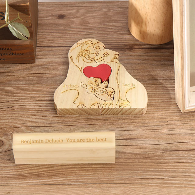 Picture of Personalized Wooden Lion Family Puzzle - Custom Family Name Puzzle - Gift for Dad and Mum - Unique Home Decor Gift