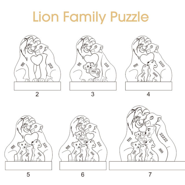 Picture of Personalized Wooden Lion Family Puzzle - Custom Family Name Puzzle - Gift for Dad and Mum - Unique Home Decor Gift