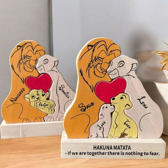 Picture of Personalized UV Color Printing Wooden Lion Family Puzzle - Custom Family Name Puzzle - Gift for Dad and Mum - Unique Home Decor Gift