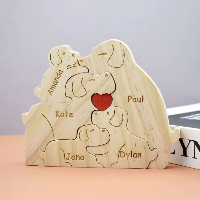 Picture of Personalized Wooden Dog Family Puzzle - Custom Family Name Puzzle - Gift for Dad and Mum - Unique Home Decor Gift