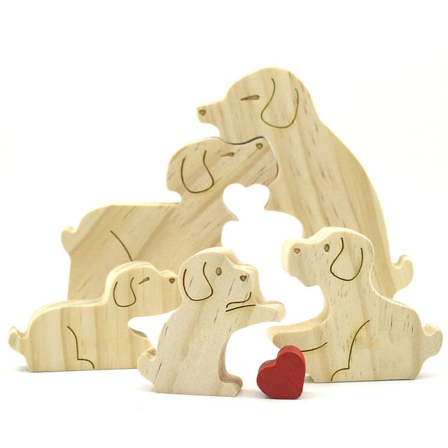 Picture of Personalized Wooden Dog Family Puzzle - Custom Family Name Puzzle - Gift for Dad and Mum - Unique Home Decor Gift