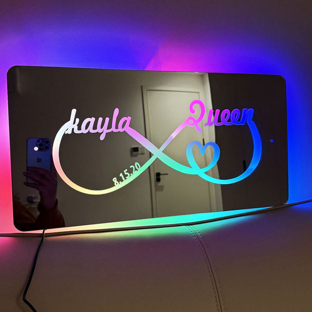 Picture of Personalized Couple Names and Date Mirror Sign - Custom Infinity Mirror Sign - Best Valentine's Day Gifts for Couples