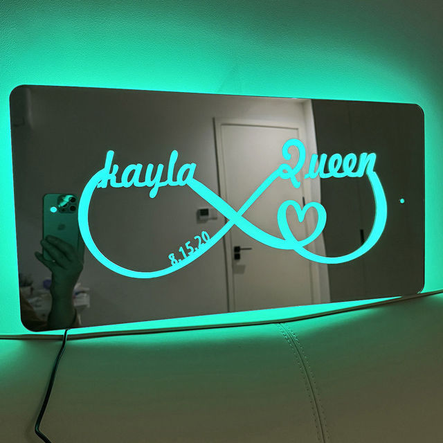 Picture of Personalized Couple Names and Date Mirror Sign - Custom Infinity Mirror Sign - Best Valentine's Day Gifts for Couples