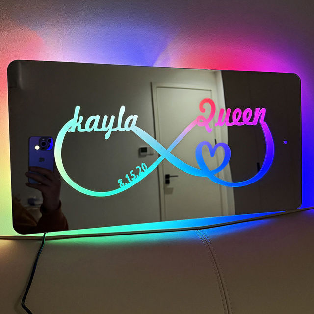 Picture of Personalized Couple Names and Date Mirror Sign - Custom Infinity Mirror Sign - Best Valentine's Day Gifts for Couples
