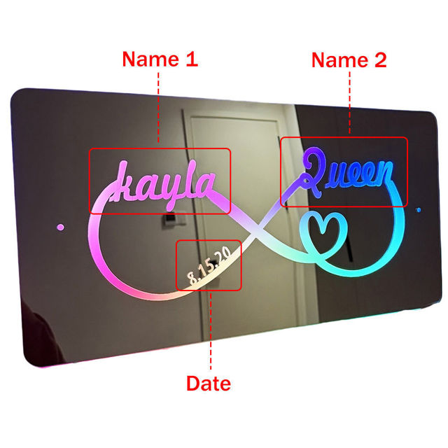 Picture of Personalized Couple Names and Date Mirror Sign - Custom Infinity Mirror Sign - Best Valentine's Day Gifts for Couples