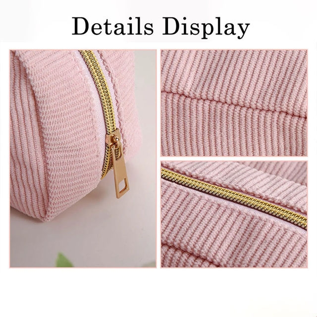 Picture of Custom Embroidered Corduroy Cosmetic Bag with Name - Personalized Travel lettered Makeup Bag