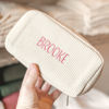 Picture of Custom Embroidered Corduroy Cosmetic Bag with Name - Personalized Travel lettered Makeup Bag