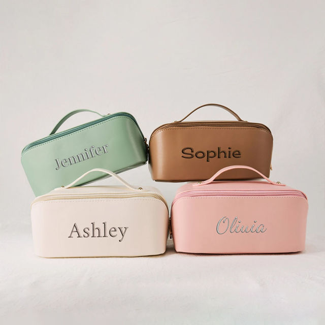 Picture of Custom Embroidered Cosmetic Bag with Name - Personalized Waterproof Travel Makeup Bag - Gift for Her