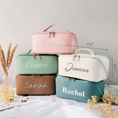 Picture of Custom Embroidered Cosmetic Bag with Name - Personalized Waterproof Travel Makeup Bag - Gift for Her