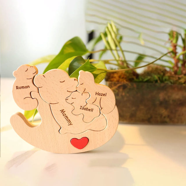 Picture of Personalized Wooden Rolling Bears Family Puzzle - Custom Hug Bears Family Puzzle - Baby Cuddle Bear Keepsake for Family Members