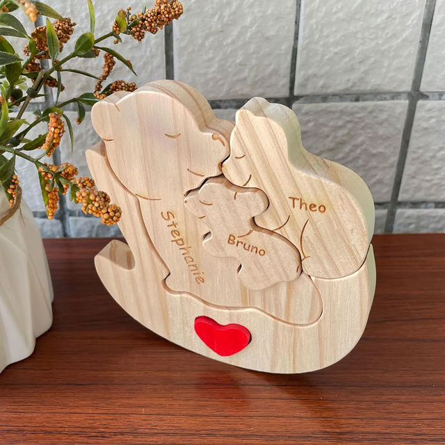 Picture of Personalized Wooden Rolling Bears Family Puzzle - Custom Hug Bears Family Puzzle - Baby Cuddle Bear Keepsake for Family Members