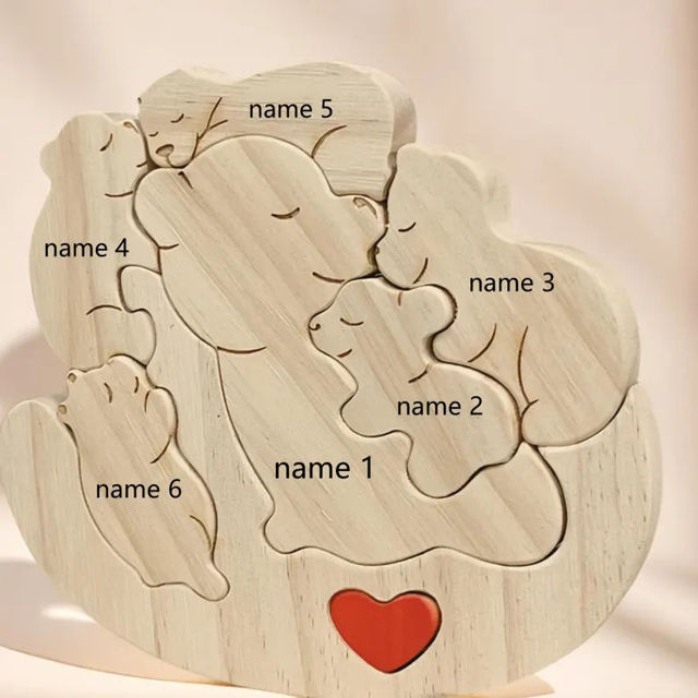 Picture of Personalized Wooden Rolling Bears Family Puzzle - Custom Hug Bears Family Puzzle - Baby Cuddle Bear Keepsake for Family Members