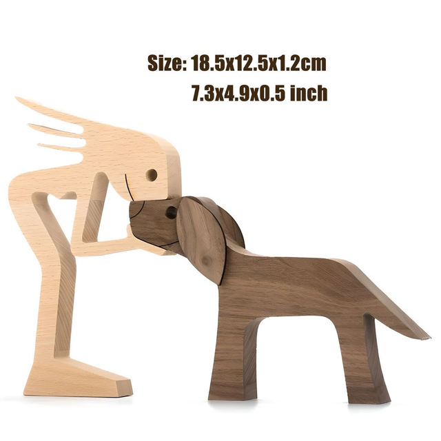 Picture of Personalized Wooden Dog and its Owner Decor - Family Pet Puzzle with Engraved Names - Custom Wooden Animals - Pet Family Puzzle