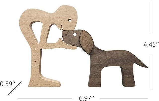 Picture of Personalized Wooden Dog and its Owner Decor - Family Pet Puzzle with Engraved Names - Custom Wooden Animals - Pet Family Puzzle