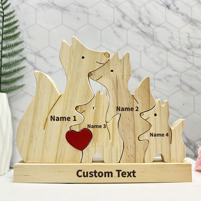 Picture of Personalized Wooden Fox Family Puzzle - Custom Foxes Family with Name Wooden Decor - Family Gift