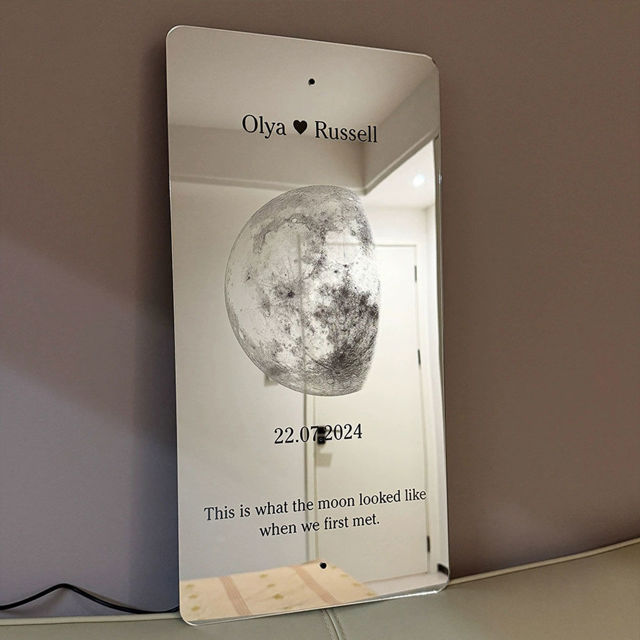 Picture of Personalized Moon Phase Mirror Sign - Couples Anniversary Moon Phase Mirror with Names and Text - Best Gifts for Boyfriend, Girlfriend and Family