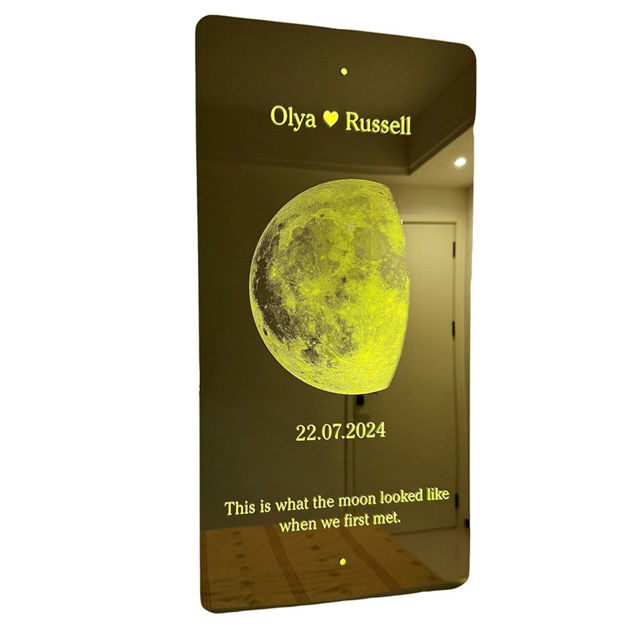 Picture of Personalized Moon Phase Mirror Sign - Couples Anniversary Moon Phase Mirror with Names and Text - Best Gifts for Boyfriend, Girlfriend and Family