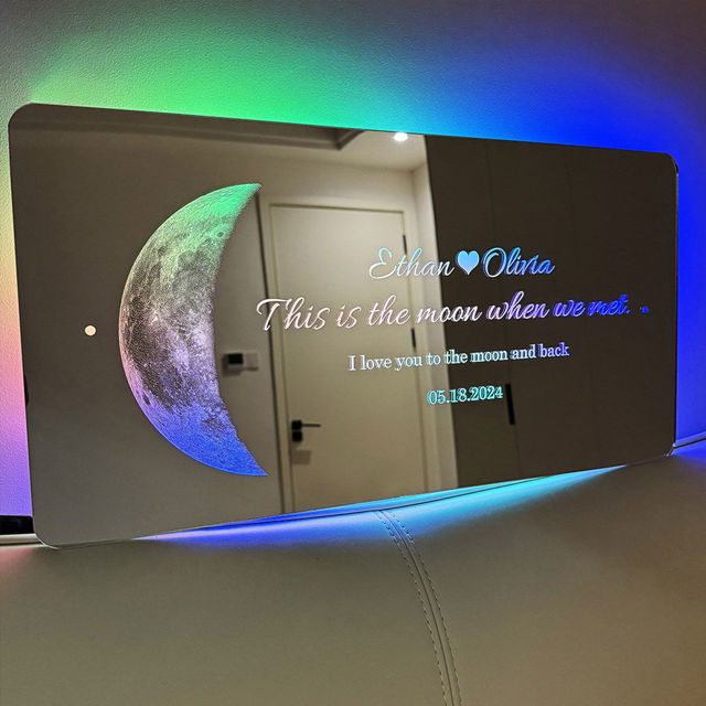 Picture of Custom Moon Phase Mirror Sign - Custom Mirror Sign with Couple Names and Date - Creative Gifts for Couples