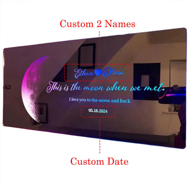 Picture of Custom Moon Phase Mirror Sign - Custom Mirror Sign with Couple Names and Date - Creative Gifts for Couples