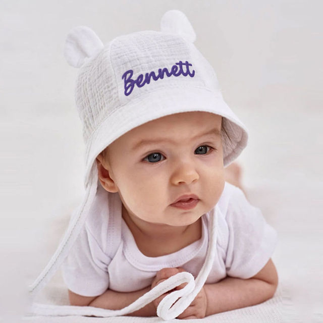 Picture of Custom Embroidered Name Baby Sun Hat with - Personalized Baby Bucket Hat