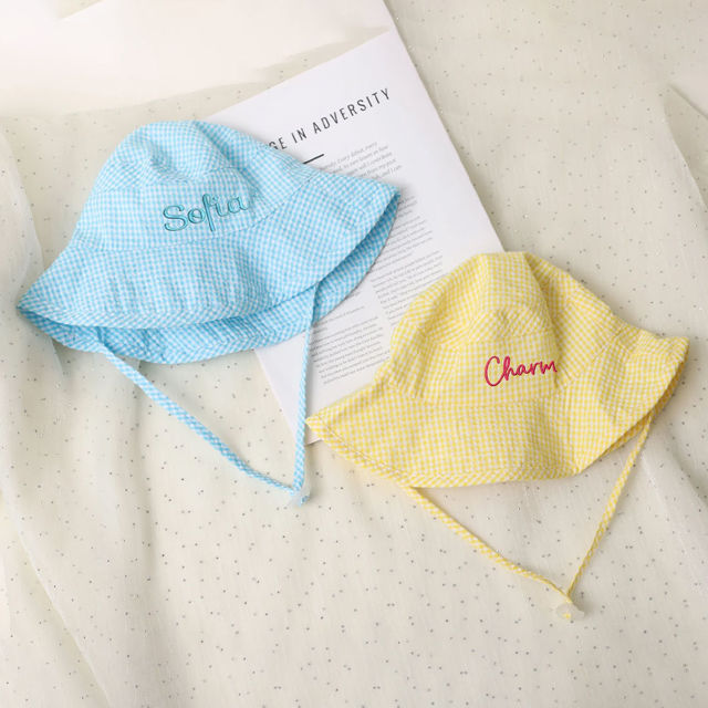 Picture of Custom Embroidered Newborn Sun Hat with Name - Personalized Baby Shower Gift