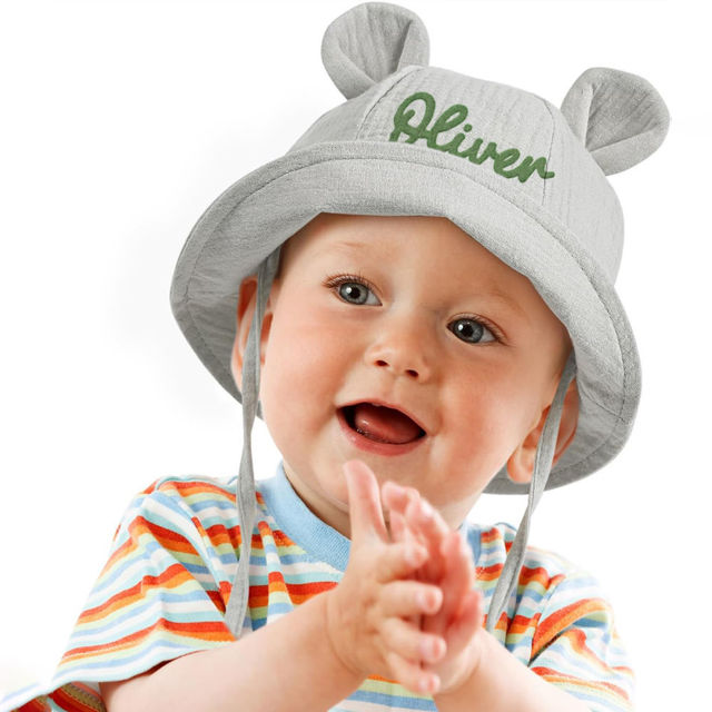 Picture of Custom Embroidered Baby Bucket Hat with Names - Personalized Baby Sun Hat