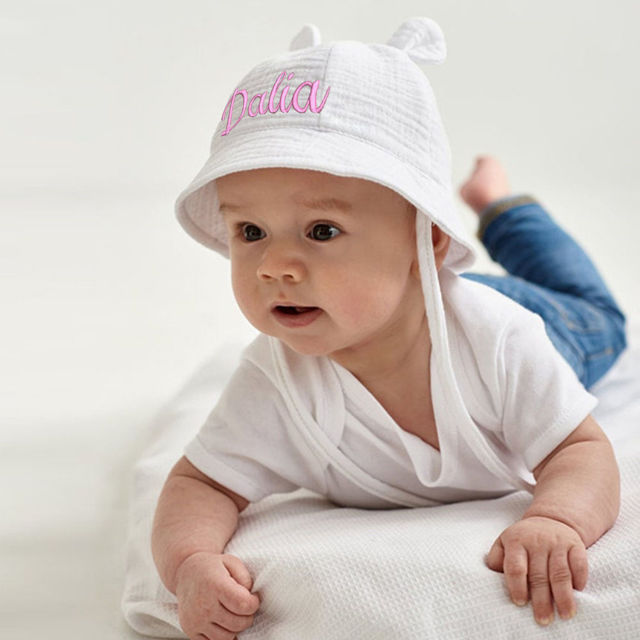 Picture of Custom Embroidered Baby Bucket Hat with Names - Personalized Baby Sun Hat