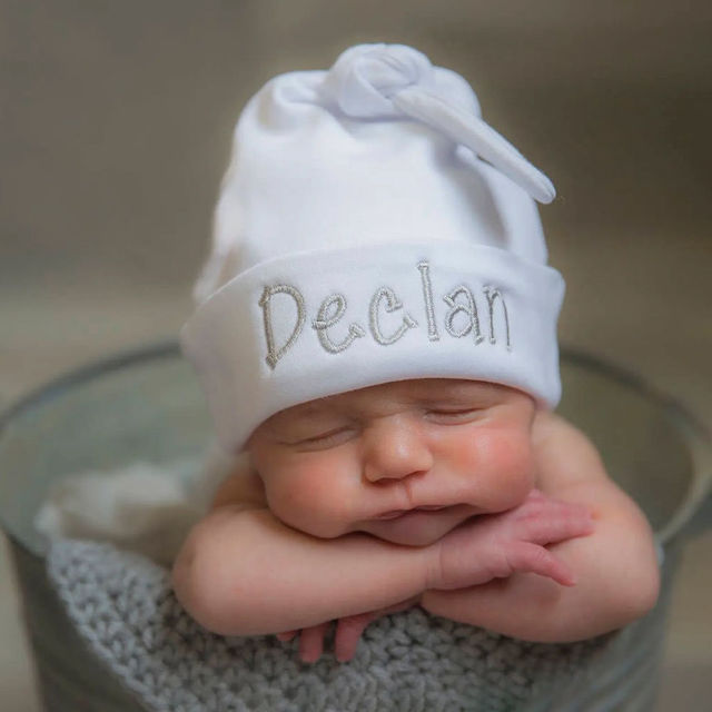 Picture of Custom Embroidered Newborn Baby Hat with Name - Personalized Embroidered Name Baby Hat