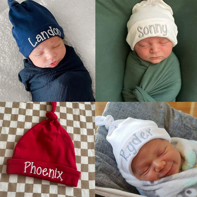 Picture of Custom Embroidered Newborn Baby Hat with Name - Personalized Embroidered Name Baby Hat