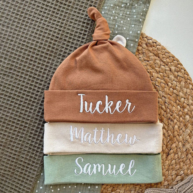 Picture of Custom Embroidered Newborn Baby Hat with Name - Personalized Embroidered Name Baby Hat