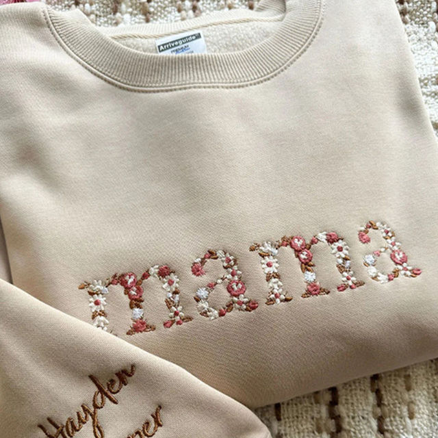 Picture of Custom Embroidered Sweatshirts - Custom Embroidered Colorful Floral Text Sweatshirts