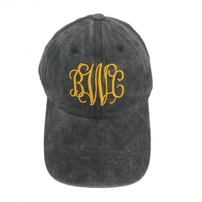 Picture of Custom Embroidered Lettered Washed Baseball Cap - Personalized Embroidered Gym Cap with Initials Text