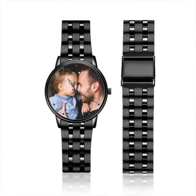 Picture of Custom Engraved Black Photo Watch - Gift for Birthday, Father's day