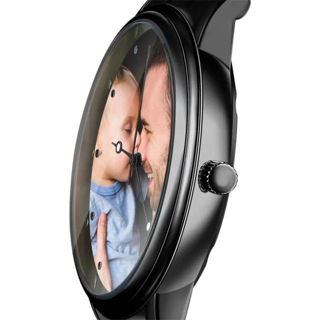 Picture of Custom Engraved Black Photo Watch - Gift for Birthday, Father's day