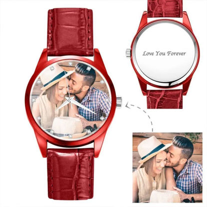 Picture of Custom Engraved Red Couple Watch with Photo - Best Gift for Valentine's Day or Anniversary