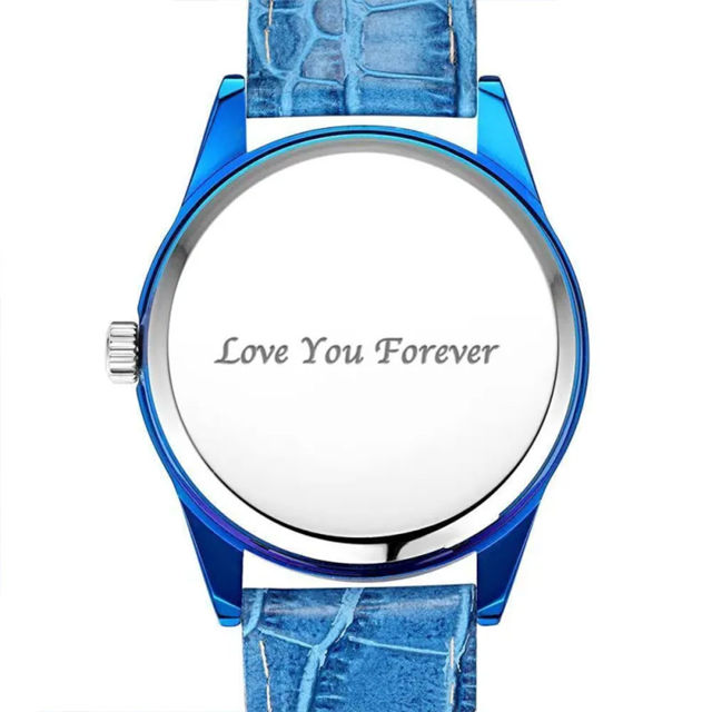 Picture of Custom Engraved Blue Couple Watch with Photo - Best Gift for Valentine's Day or Anniversary