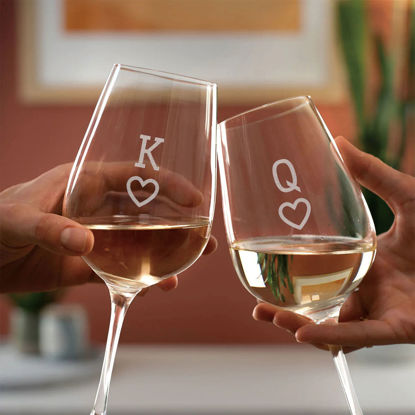 Picture of Personalized Wine Glass - Custom Wine Glass with Uppercase Letter and Heart - Best Gift for Couples