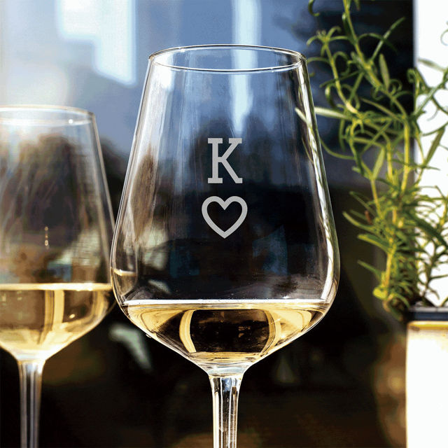 Picture of Personalized Wine Glass - Custom Wine Glass with Uppercase Letter and Heart - Best Gift for Couples
