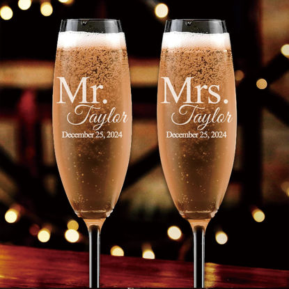 Picture of Personalized Mr. And Mrs. Wedding Toasting Flutes - Wedding Glasses - Personalized Champagne Glasses for Couples
