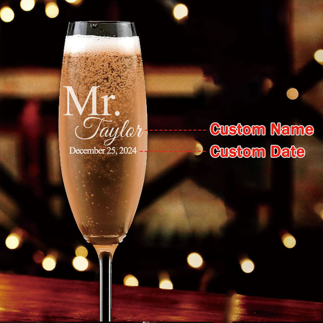 Picture of Personalized Mr. And Mrs. Wedding Toasting Flutes - Wedding Glasses - Personalized Champagne Glasses for Couples