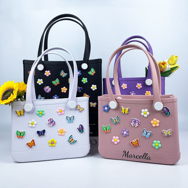 Picture of Custom Colorful Butterfly Flower Beach Bag - Personalized Waterproof Beach Bag - Custom Colorful Name Hole Bag