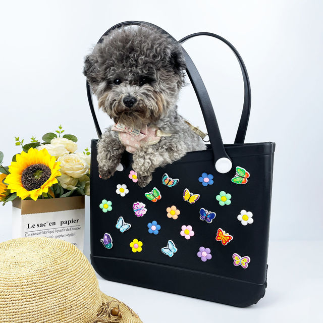 Picture of Custom Colorful Butterfly Flower Beach Bag - Personalized Waterproof Beach Bag - Custom Colorful Name Hole Bag