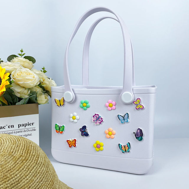 Picture of Custom Colorful Butterfly Flower Beach Bag - Personalized Waterproof Beach Bag - Custom Colorful Name Hole Bag